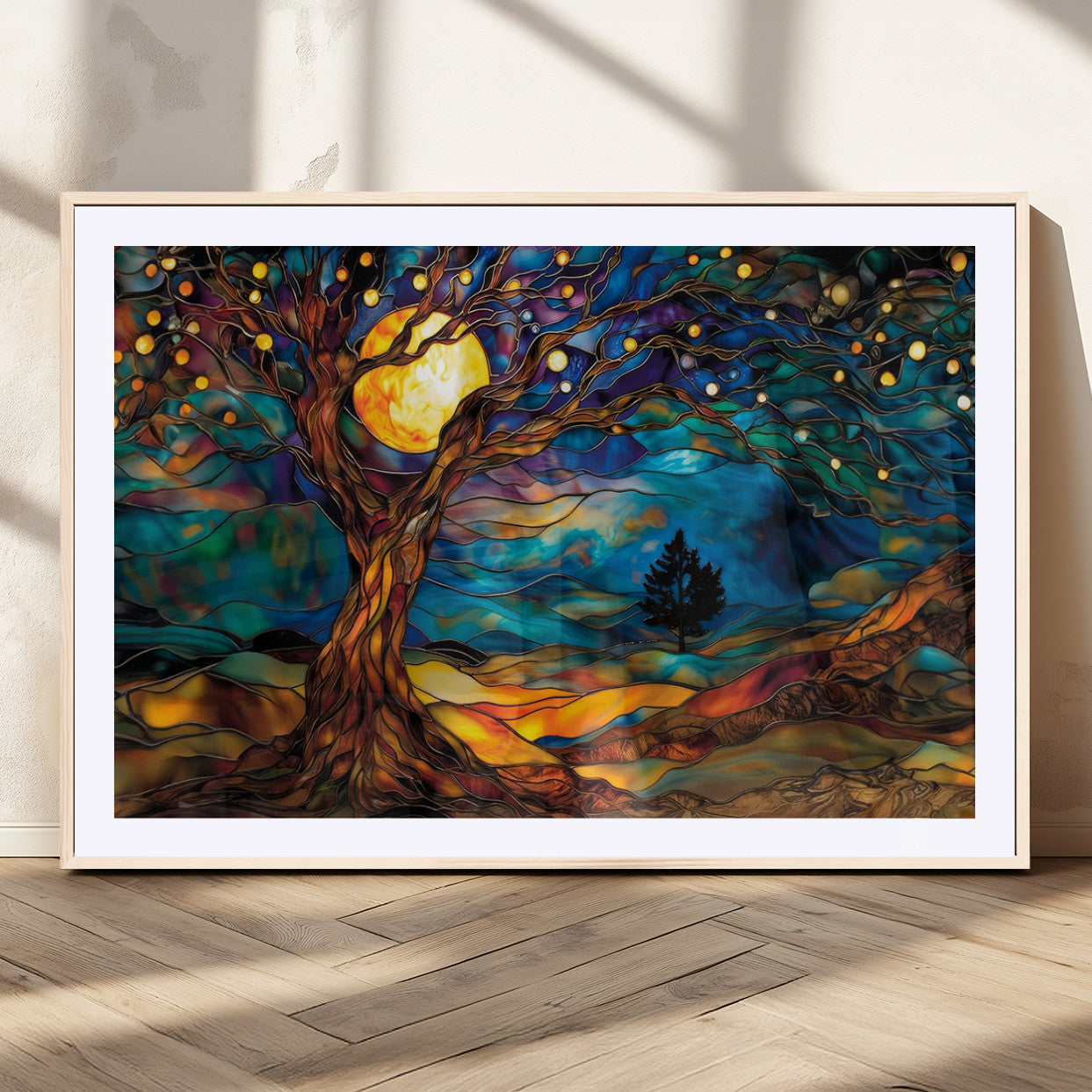 18319-MGV-CV-36X24-Tree of Life Wall Art - Yggdrasil Tree of Life Canvas Print - Vibrant Moonlit Tree Wall Art, Tree