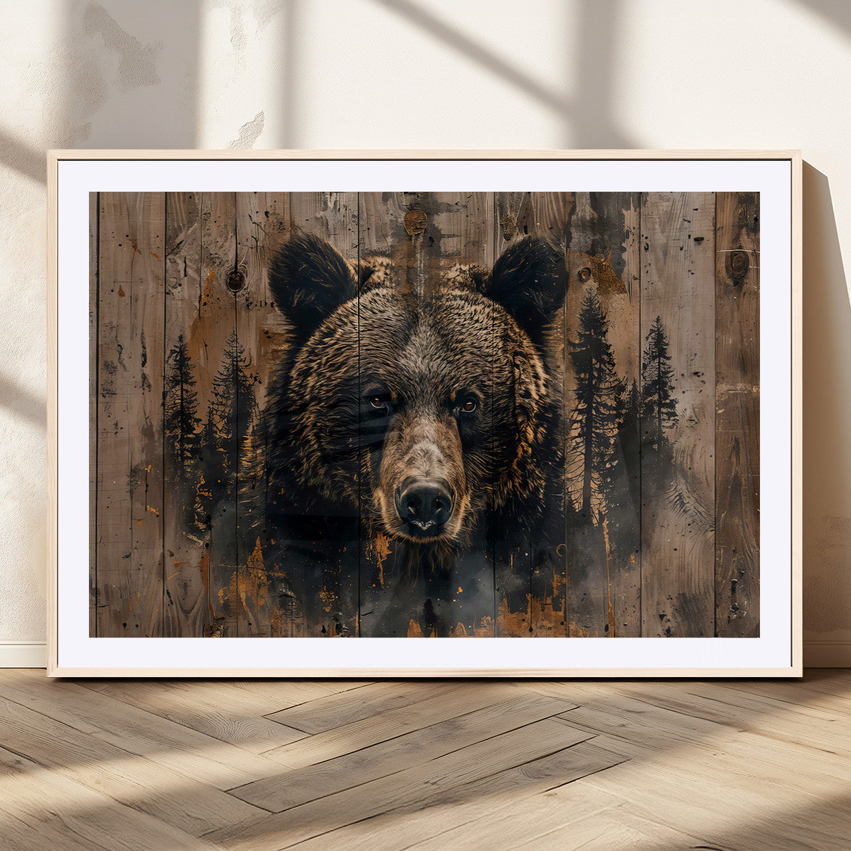 76998-MGC-FP-36x24_Natural-Rustic Grizzly 399 Wall Art | Triptych Canvas Print | Rustic Cabin Wall Decor | Perfect for