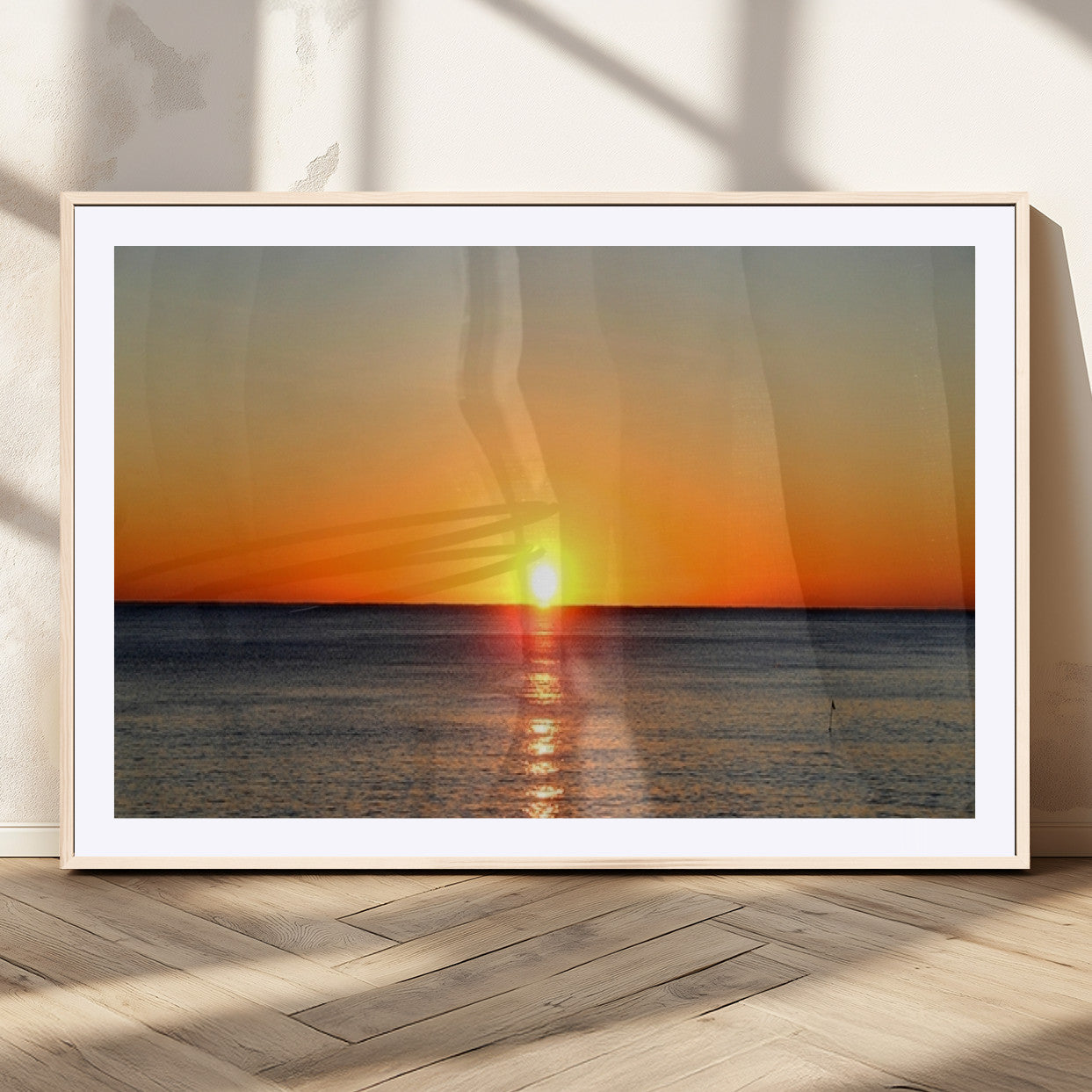 54676-MGC-FP-36x24_Natural-Golden Horizon Sunset Over Ocean Wall Art Canvas Print – Tropical Beach Canvas Wall Art – Giclee