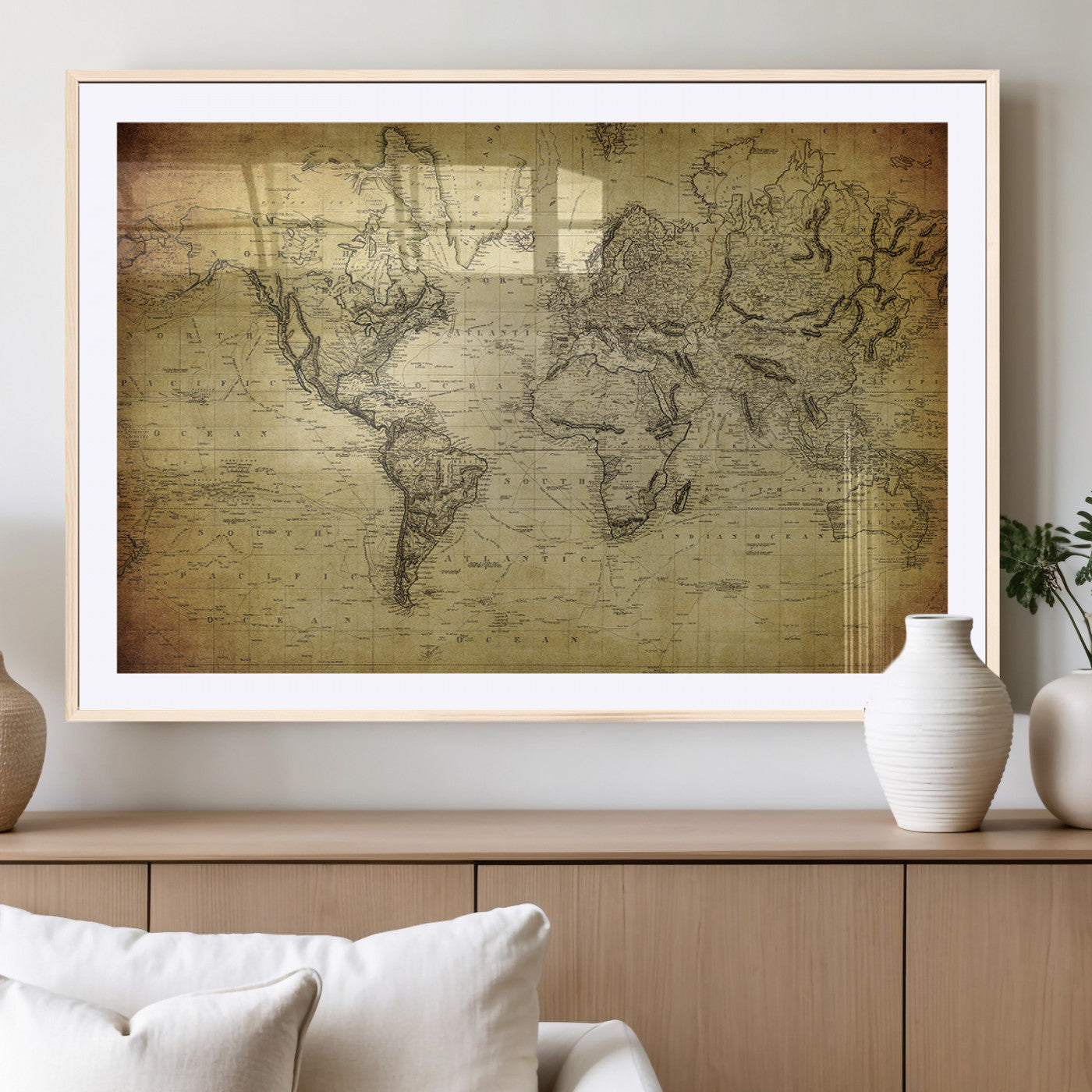 55170-MGC-FP-36x24_Natural-Push Pin World Map Canvas Print – Travel Tracker Wall Art for Couples, Perfect Anniversary Gift for Home or Office Decor
