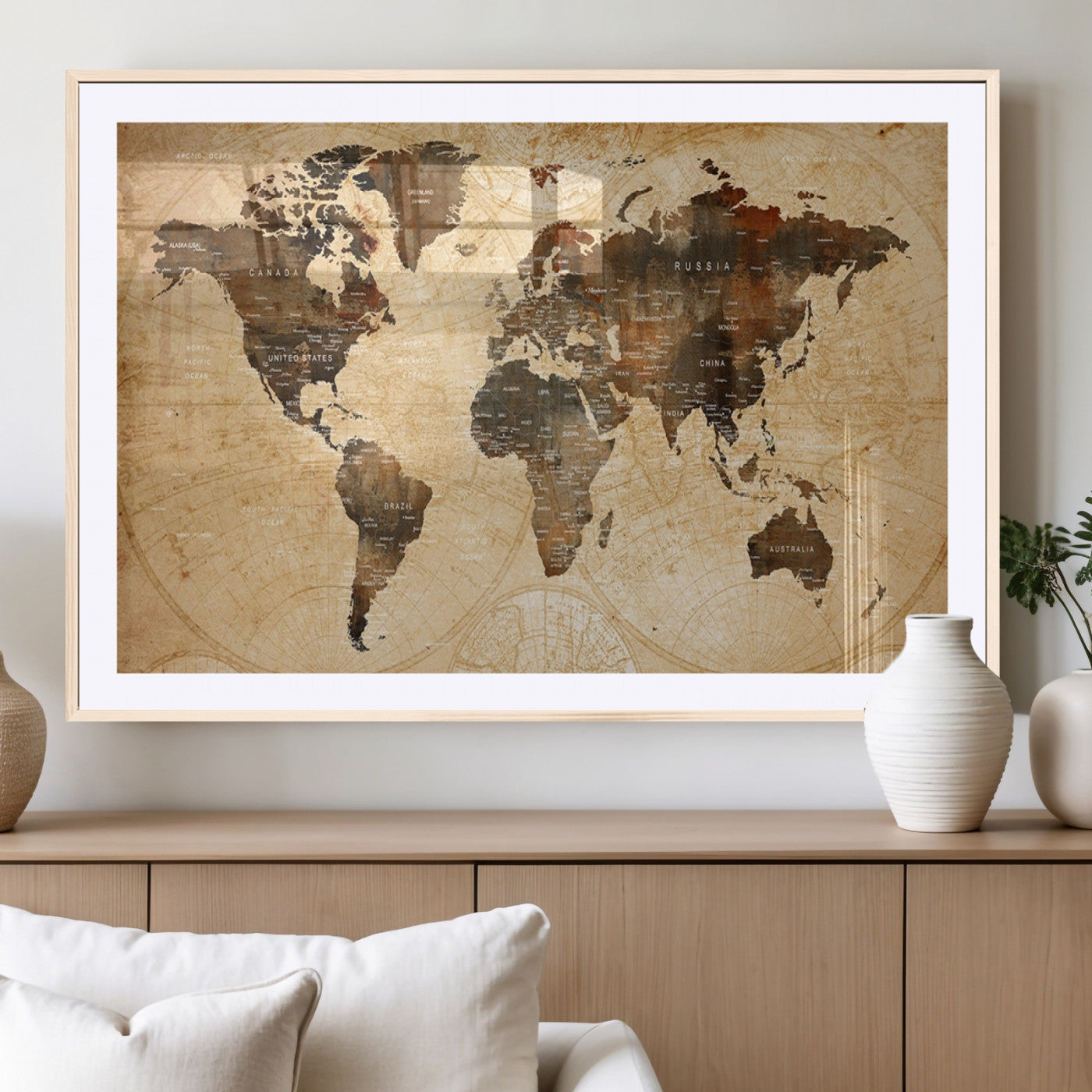 13813-MGV-CV-36X24-Push Pin World Map Canvas Print – Framed Travel Tracker Wall Art for Couples, Perfect Anniversary Gift and Home Decor