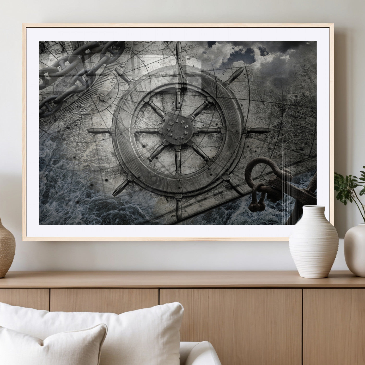 36770-MGC-FP-36x24_Natural-Ship Steering Wheel Vintage Wall Art Canvas Print
