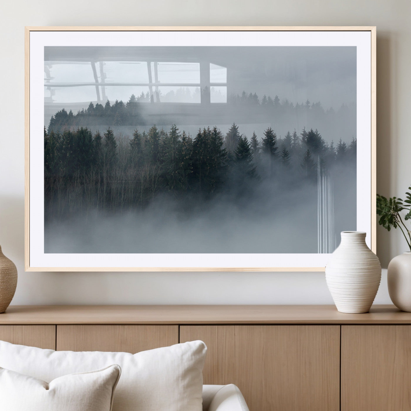 42596-MGC-FP-36x24_Natural-Autumn and Misty Trees in the Forest Wall Art Canvas Print, Foggy Forest Mountain Wall Art Canvas