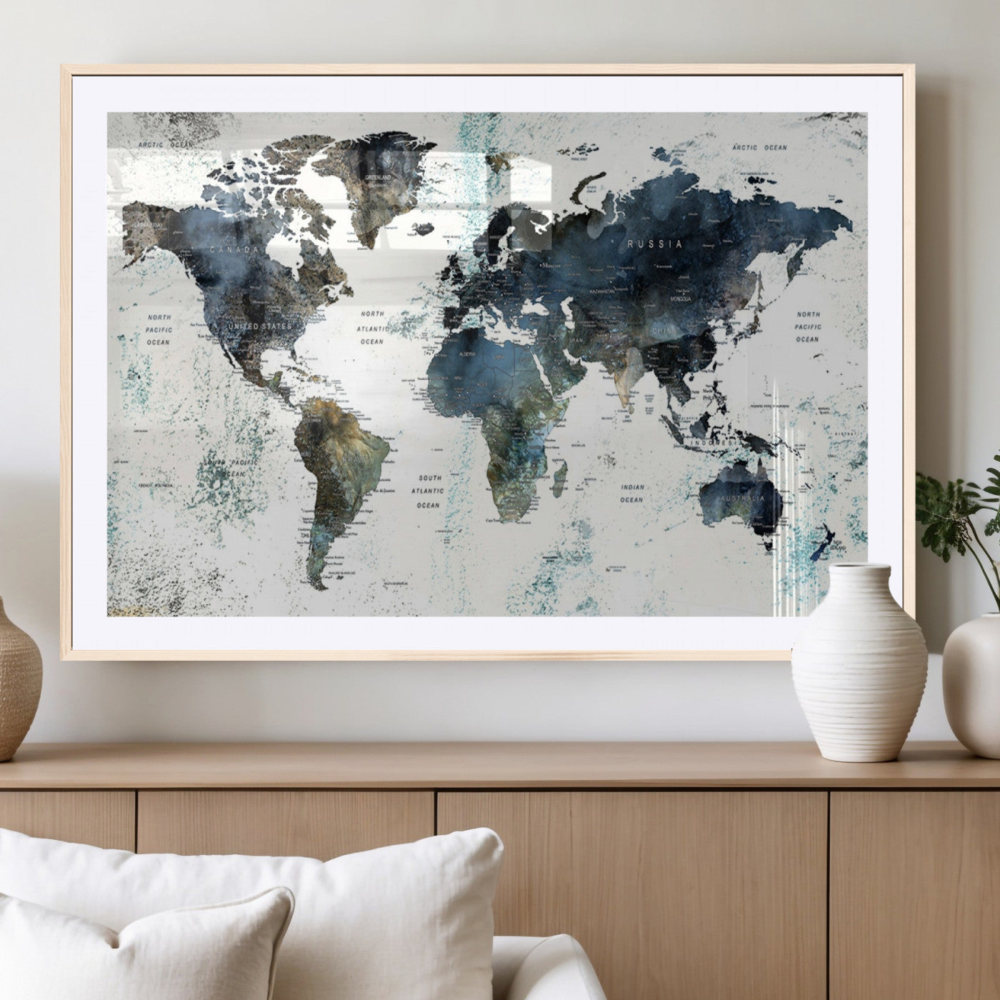 75398-MGC-FP-36x24_Natural-Push Pin World Map Canvas Print – Travel Tracker Wall Art for Couples, Perfect Anniversary Gift for Home or Office Decor