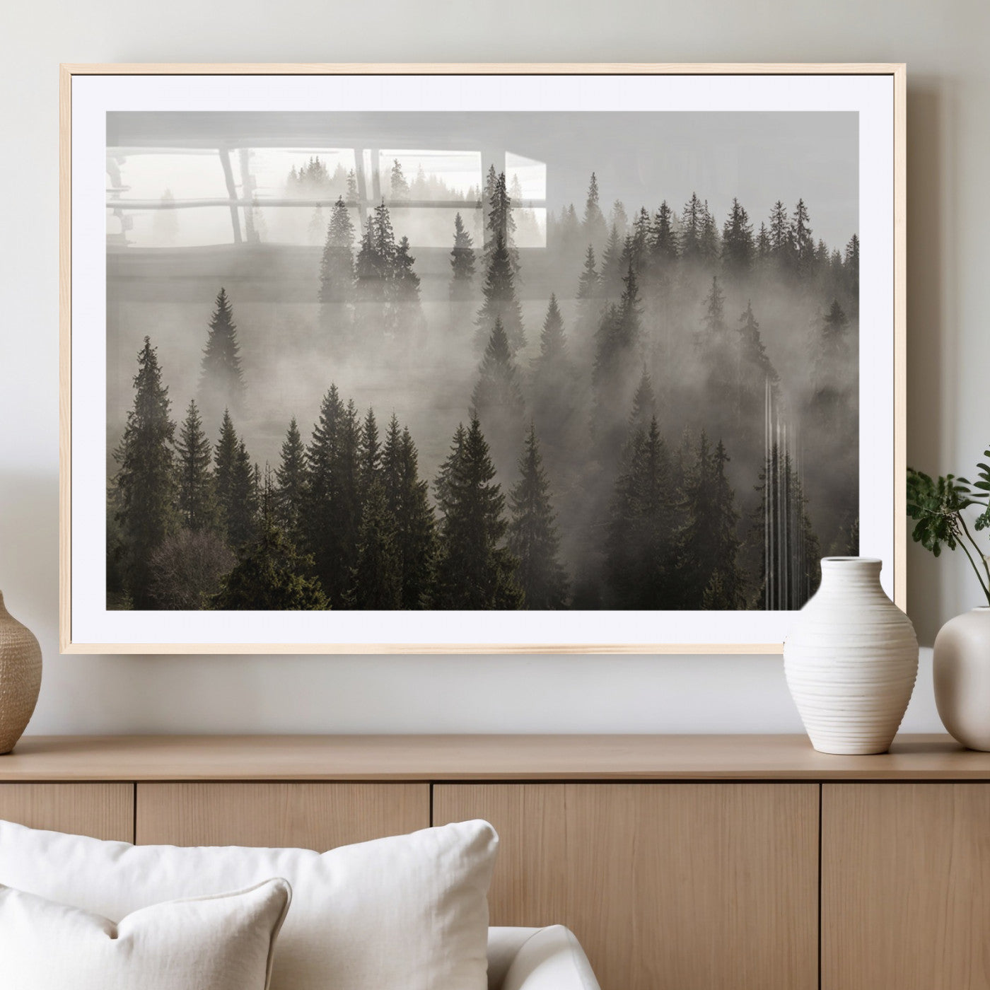 62862-MGV-CV-36X24-Foggy Mountain Wall Art | 3-Panel Foggy Forest and Mountain Landscape | Large Giclee Print for