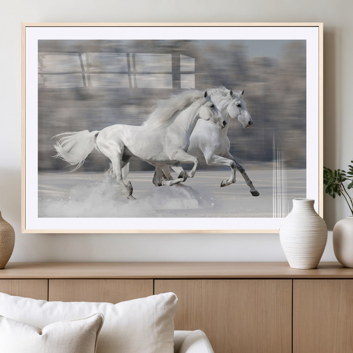 -The White Horses Wall Art, Framed White Horses Wall Art Canvas Print