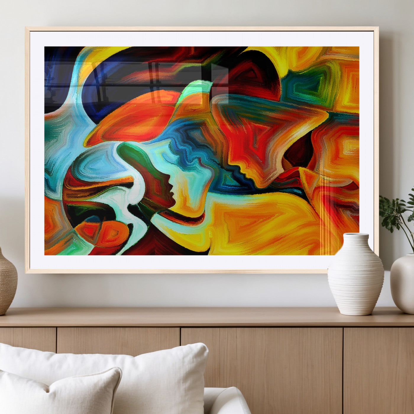 70242-MGV-CV-36X24-Human Love Figures Abstract Wall Art Canvas Print