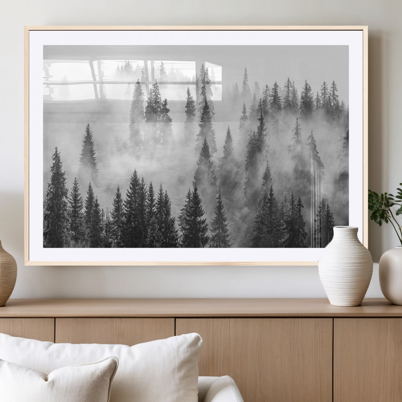 10422-MGV-CV-36X24 - Forest Wall Art Print | Foggy Pine Forest Canvas Wall Art - Black and White Nature Decor for Living