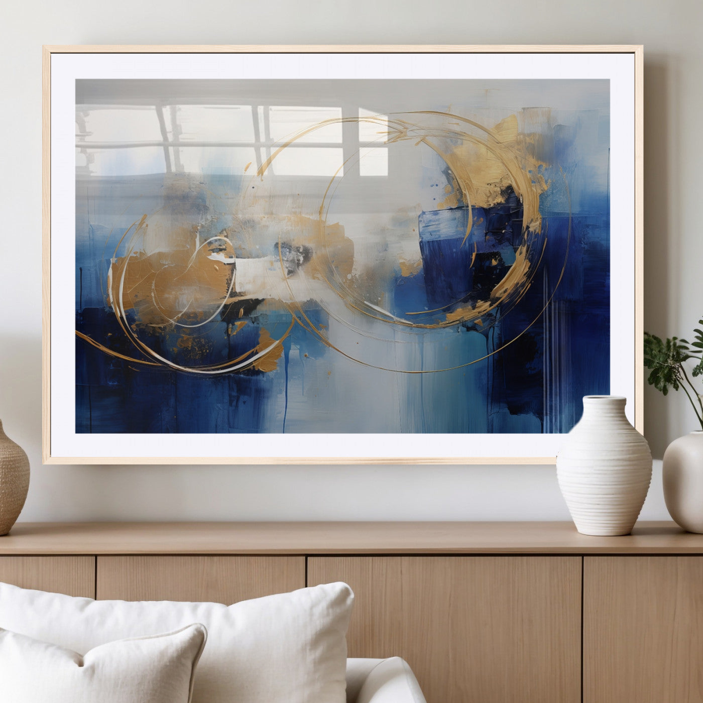 52314-MGC-FP-36x24_Natural-Navy Blue Abstract Wall Art Canvas Print