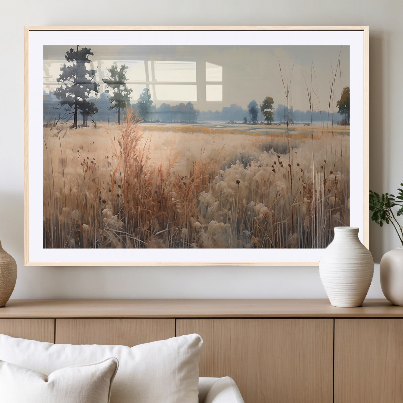 98822-MGV-CV-36X24-Golden Fields Canvas Wall Art Print – Serene Landscape of Nature’s Tranquility in Minimalist Modern