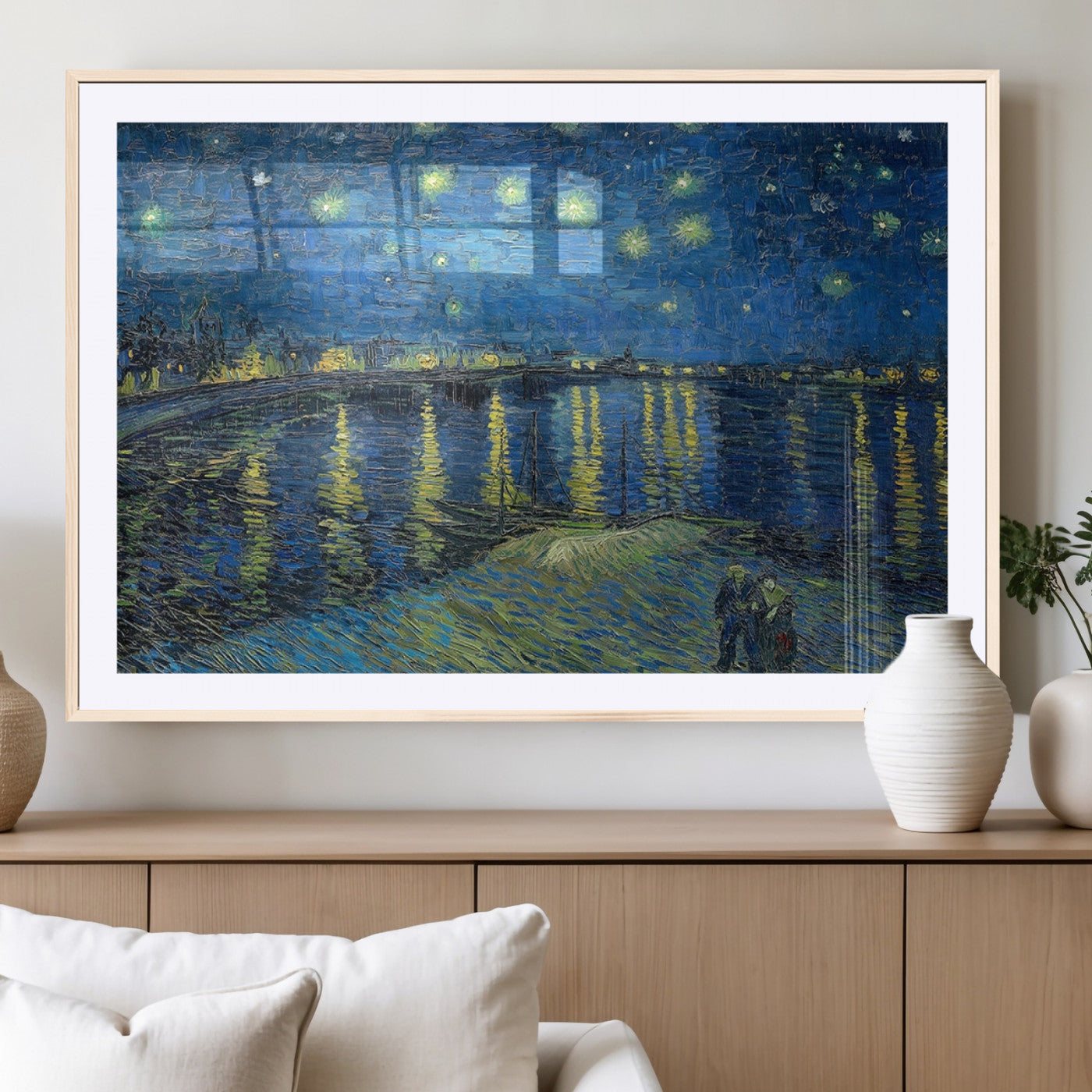94605-MGV-CV-36X24-Vincent van Gogh Starry Night over the Rhone Abstract Wall Art Canvas, Starry Night Canvas Print