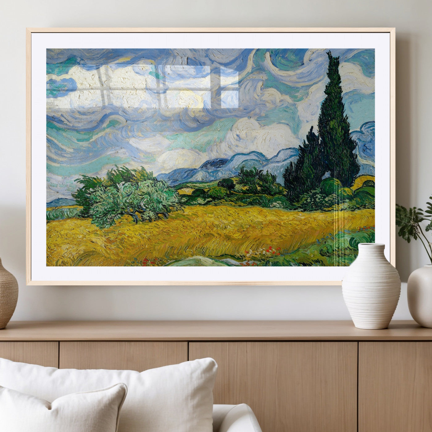 97252-MGV-CV-36X24-Wheatfield With Cypresses By Van Gogh Painting Wall Art Canvas, Wheatfield With Cypresses Canvas
