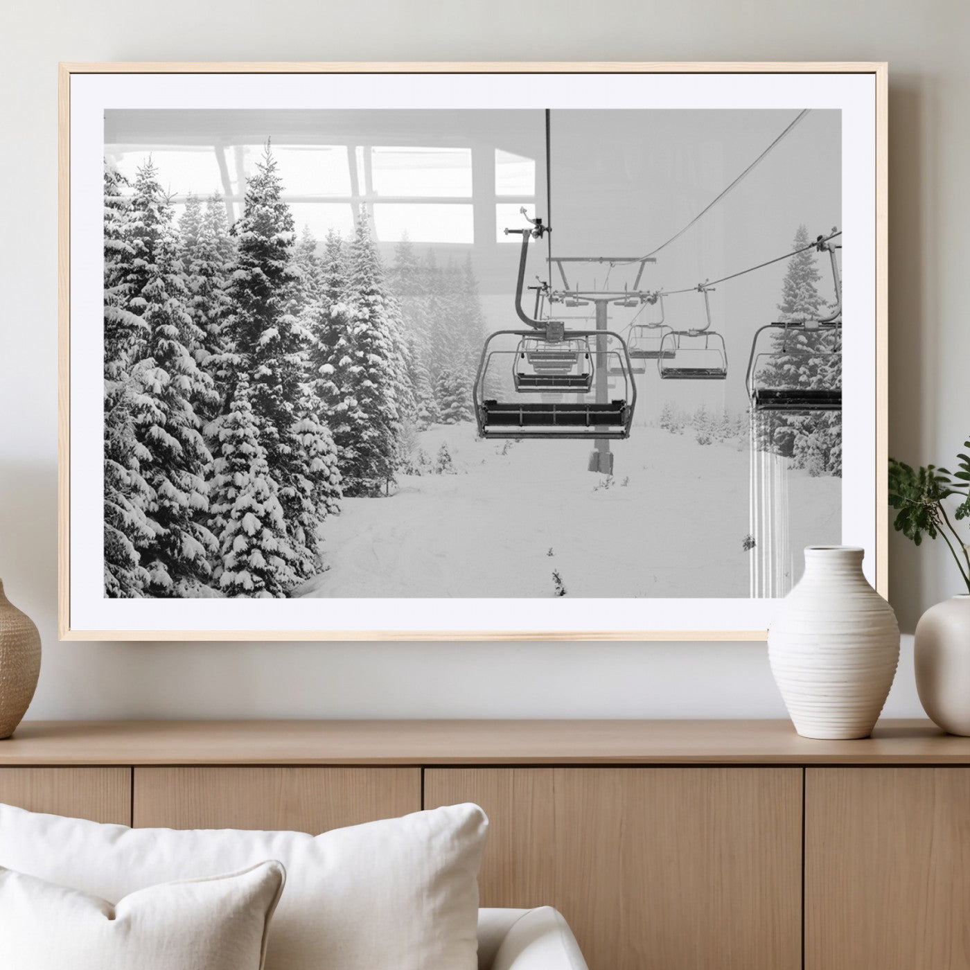 70609-MGV-CV-36X24 - Ski Wall Art - Ski Lift Wall Art Canvas Print Snow Covered Spruce Trees Winter Wall Art Ski Skier