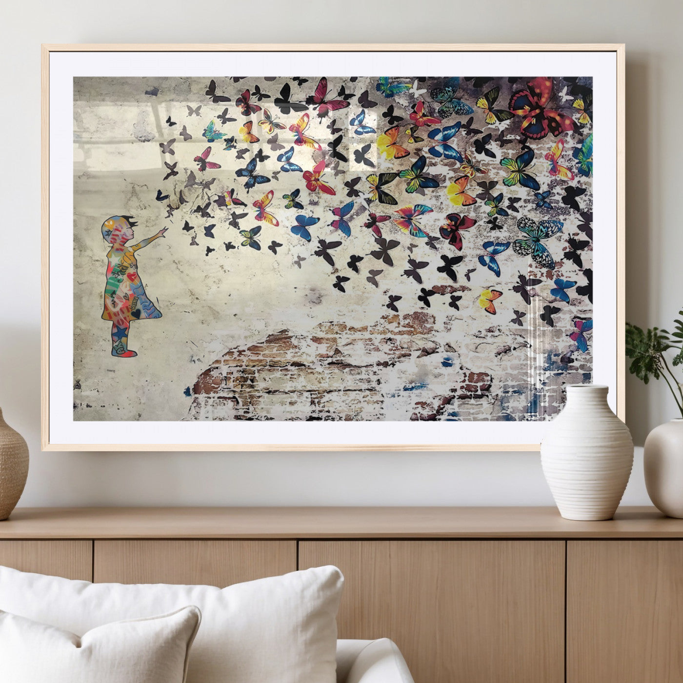 -Banksy Wall Art - Banksy Girl Butterfly Graffiti Wall Art Canvas Print - Butterfly Girl and Freedom