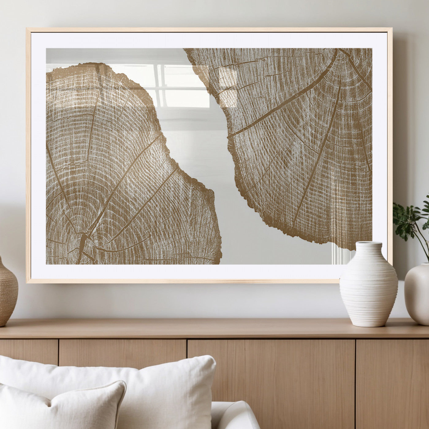 99692-MGC-FP-36x24_Natural-Rustic Brown Tree Ring Wall Art Canvas Print – Framed and Ready to Hang – Elegant Nature-Inspired