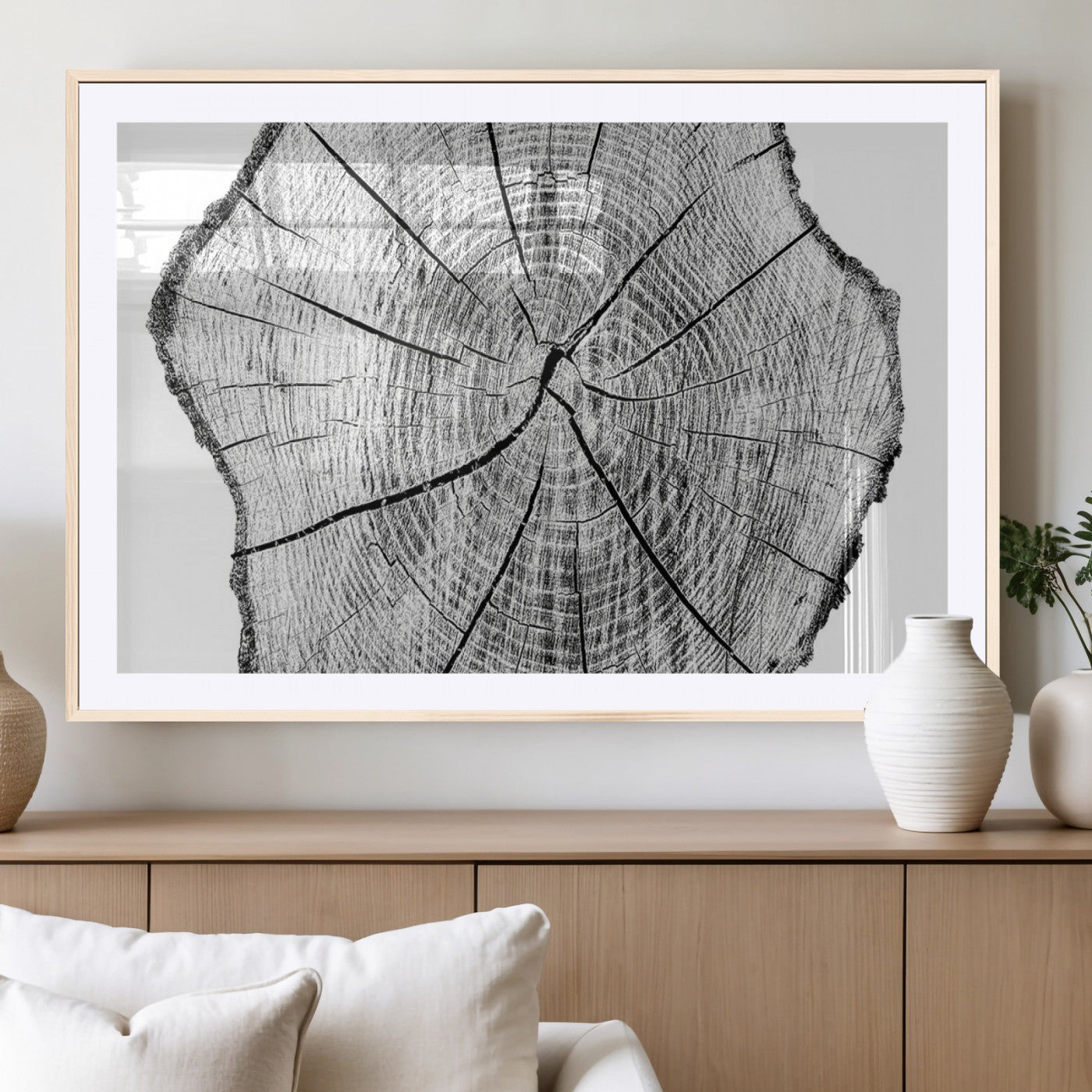 98709-MGV-CV-36X24-Rustic Tree Ring Wall Art Canvas Print – Framed and Ready to Hang – Perfect for Nature-Inspired and