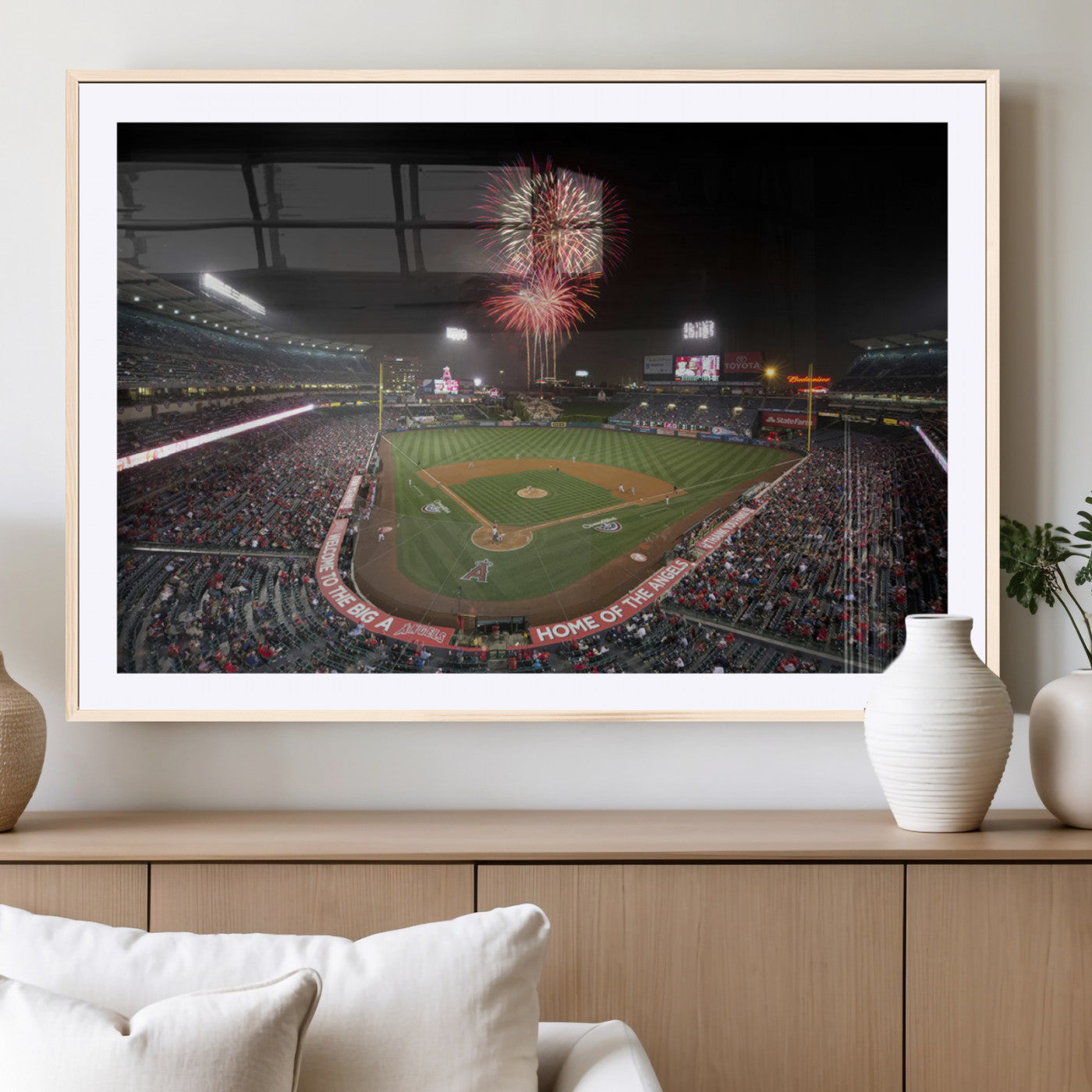63592-MGC-FP-36x24_Natural-Fireworks at Angel Stadium – Los Angeles Angels Canvas Print, Framed Los Angeles Angels Wall Art