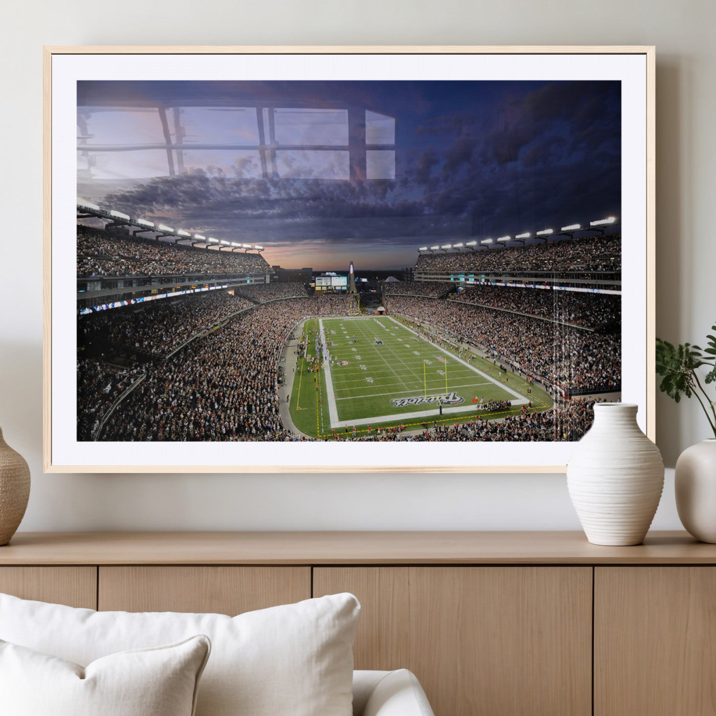 52712-MGC-FP-36x24_Natural-New England Patriots Football Team Print - Foxborough Gillette Stadium Wall Art Canvas Print