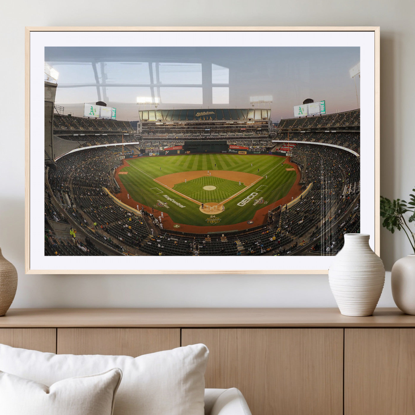 45272-MGC-FP-36x24_Natural-Oakland Athletics Baseball Team Print - RingCentral Coliseum Stadium Wall Art Canvas Print