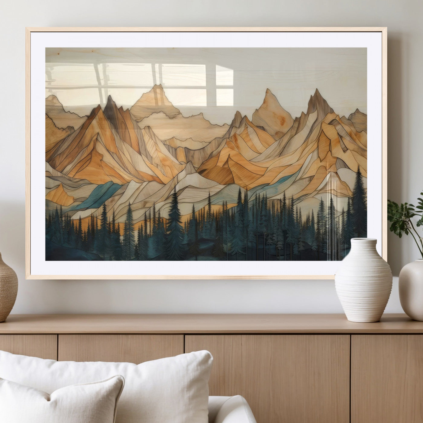 31576-MGV-CV-36X24-Rustic Wood Mountain Wall Art Print | Triptych Giclee Print Featuring Handcrafted Forest and