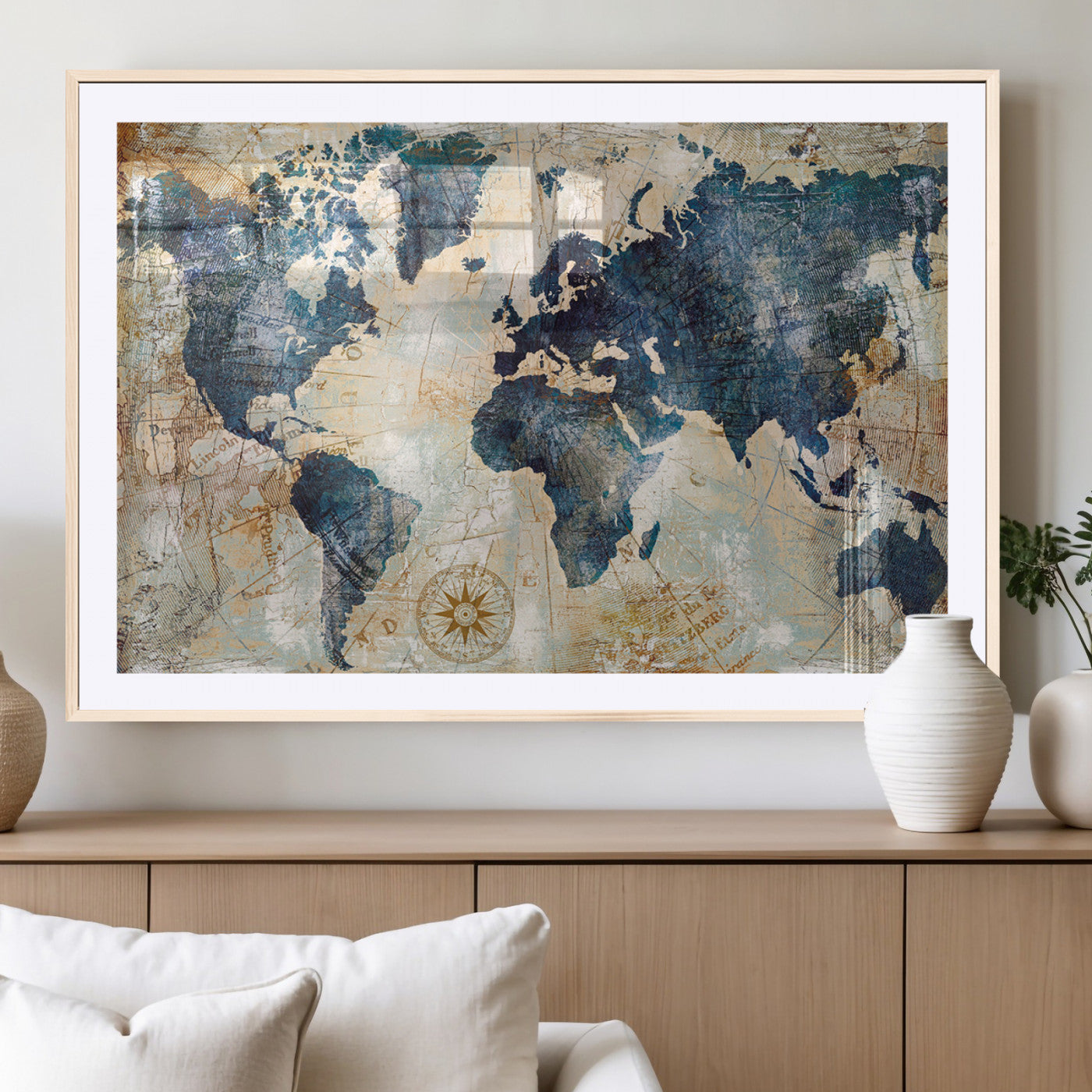 84561-MGV-CV-36X24-Push Pin World Map Canvas Print – Framed Wall Art for Couples, Travel Tracker Map, Anniversary Gift for Home Decor