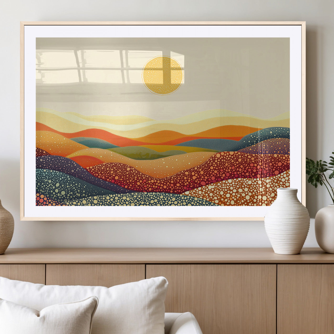 74226-MGV-CV-36X24-YAYOI KUSAMA Colorful Dot Art Landscape Canvas - Framed Abstract Pointillism Inspired by Nature with