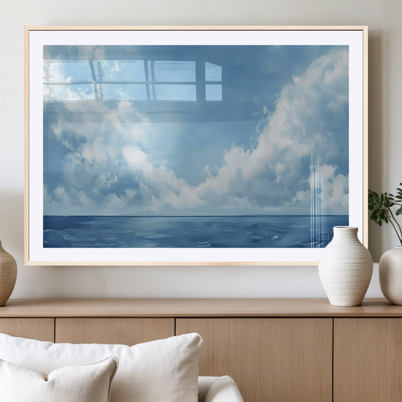 57554-MGC-FP-36x24_Natural-Abstract Ocean Print Artwork- Serene Blue Ocean Canvas Wall Art - Minimalist Ocean and Sky Canvas