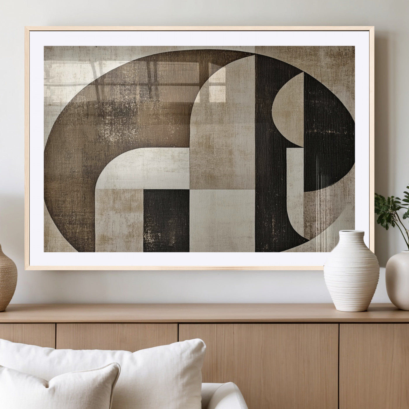 44796-MGC-FP-36x24_Natural-Wabi Sabi Abstract Wall Art | Geometric Modern Minimalist Canvas Print with Neutral Mid Century Art