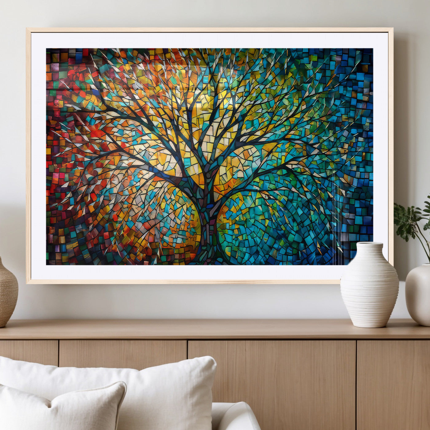 99325-MGV-CV-36X24 - Yggdrasil Tree of Life Wall Art Print Canvas | Mosaic Style 3-Panel Canvas Print