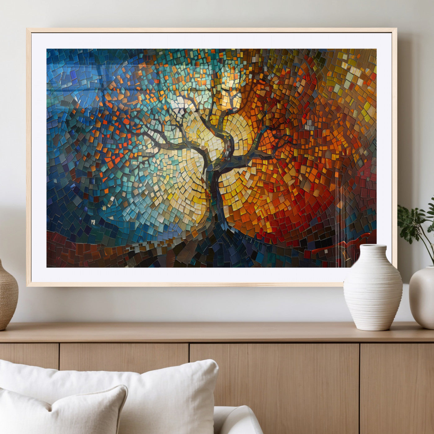 66056-MGC-FP-36x24_Natural-Mosaic Tree Canvas Wall Art Canvas Print – Vibrant Stained Glass-Inspired Tree of Life - Ready to