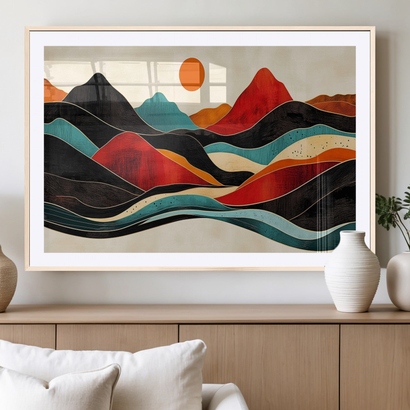 -Western Wall Decor - Large Triptych Mountain Canvas - Boho Woodland Wall Art Print - Framed