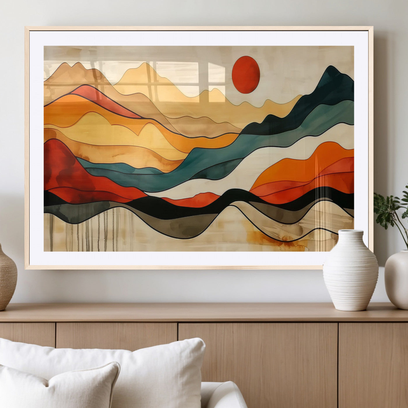 23241-MGC-FP-36x24_Natural-Mid Century Wall Art Print - Abstract Woodland Print - Modern Art Panoramic Mountain Wall Art