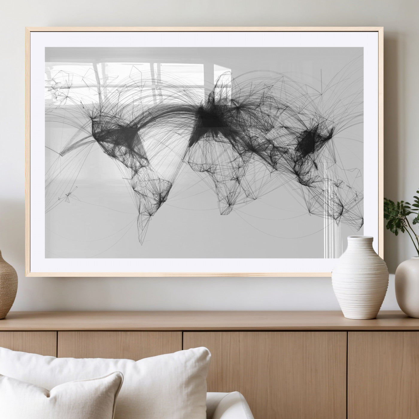 Black-Flight-Routes-MGV-CV-36X24-Flight Routes Air Traffic Map Canvas Wall Art - Framed - Ready to Hang