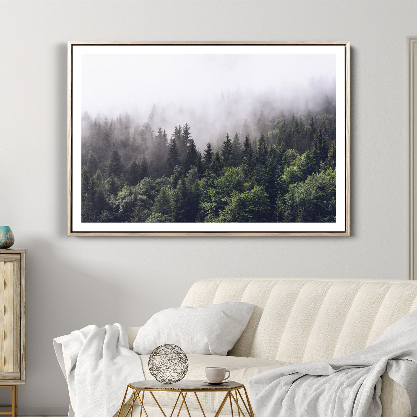 -Misty Forest Wall Art Canvas Print, Framed Foggy Pines Art Picture Print, Pine Valley Perfect Moody