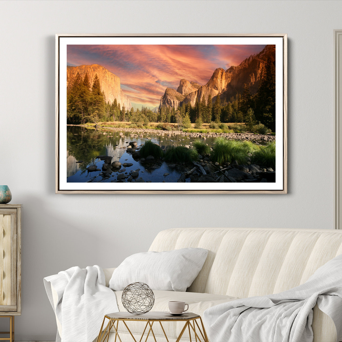 -Yosemite Valley Canvas Wall Art, Framed El Capitan Art Picture Print, Sunset Sky Perfect Vibrant