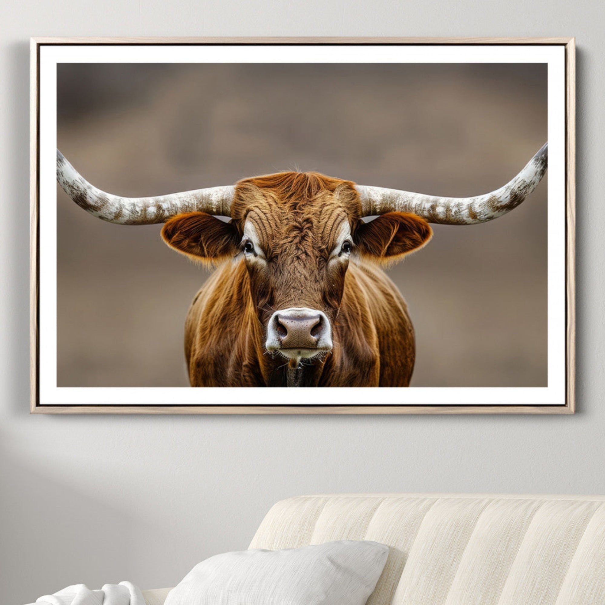 12179171-MGV-CV-36X24-Texas Longhorn Wall Art Canvas Print – Brown Bull Rustic Ranch Western Cattle Nature Artwork for Home Office