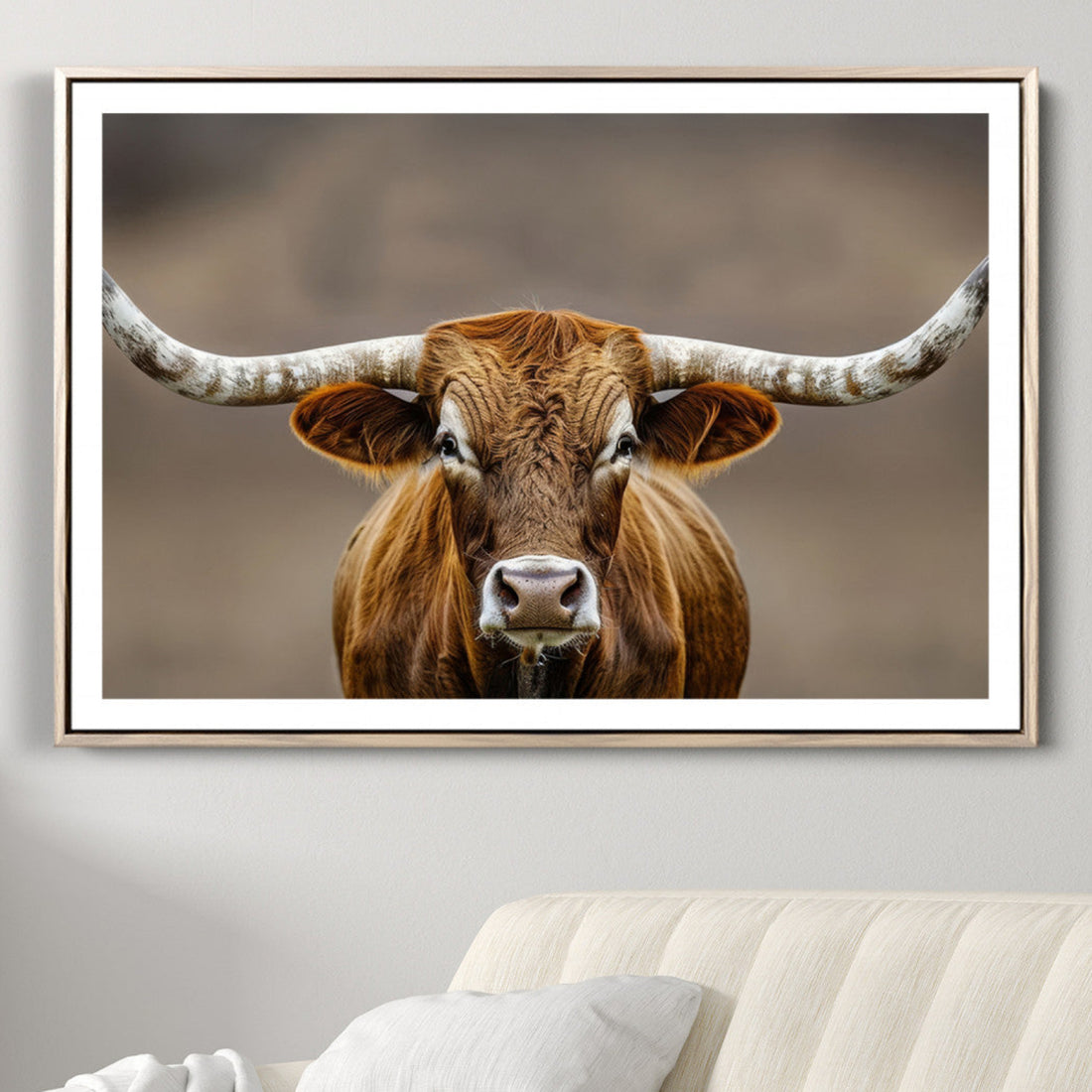 Texas Longhorn Wall Art Canvas Print | Rustic Brown Bull Western Decor