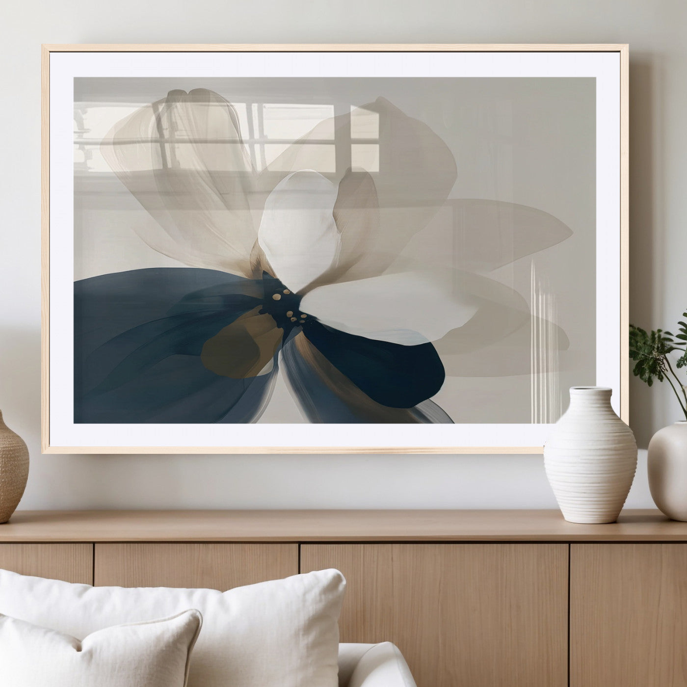 42188901-MGC-FP-36x24_Natural-Minimal Flower Wall Art Canvas Print, Framed Flower Drawing Art Picture Print, Beige Bloom Perfect Modern Botanical Decor Artwork