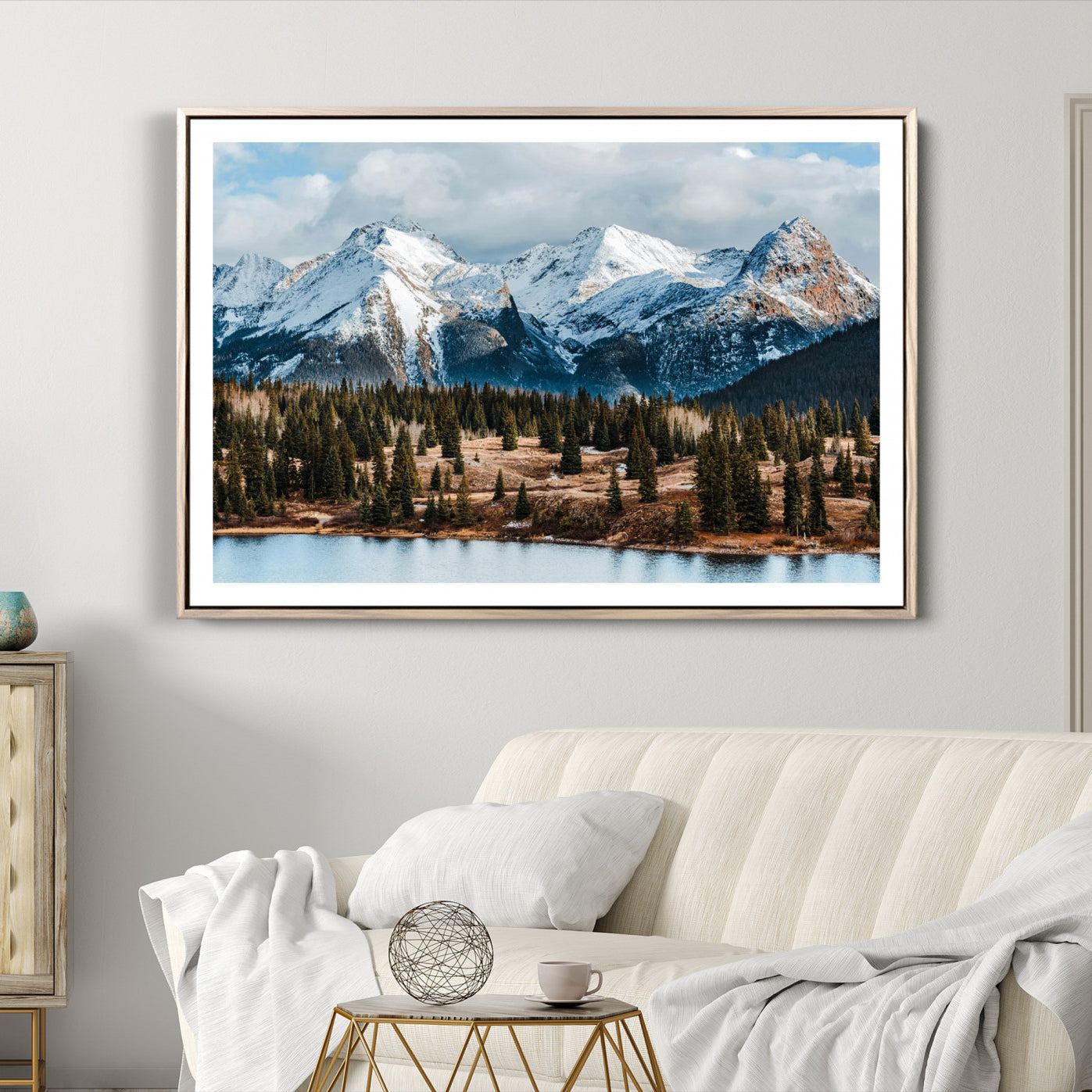 36247746-MGV-CV-36X24-Snowy Peaks Wall Art Canvas Print – Framed Alpine Lake Pine Forest Mountain Landscape Nature Artwork for Home Office