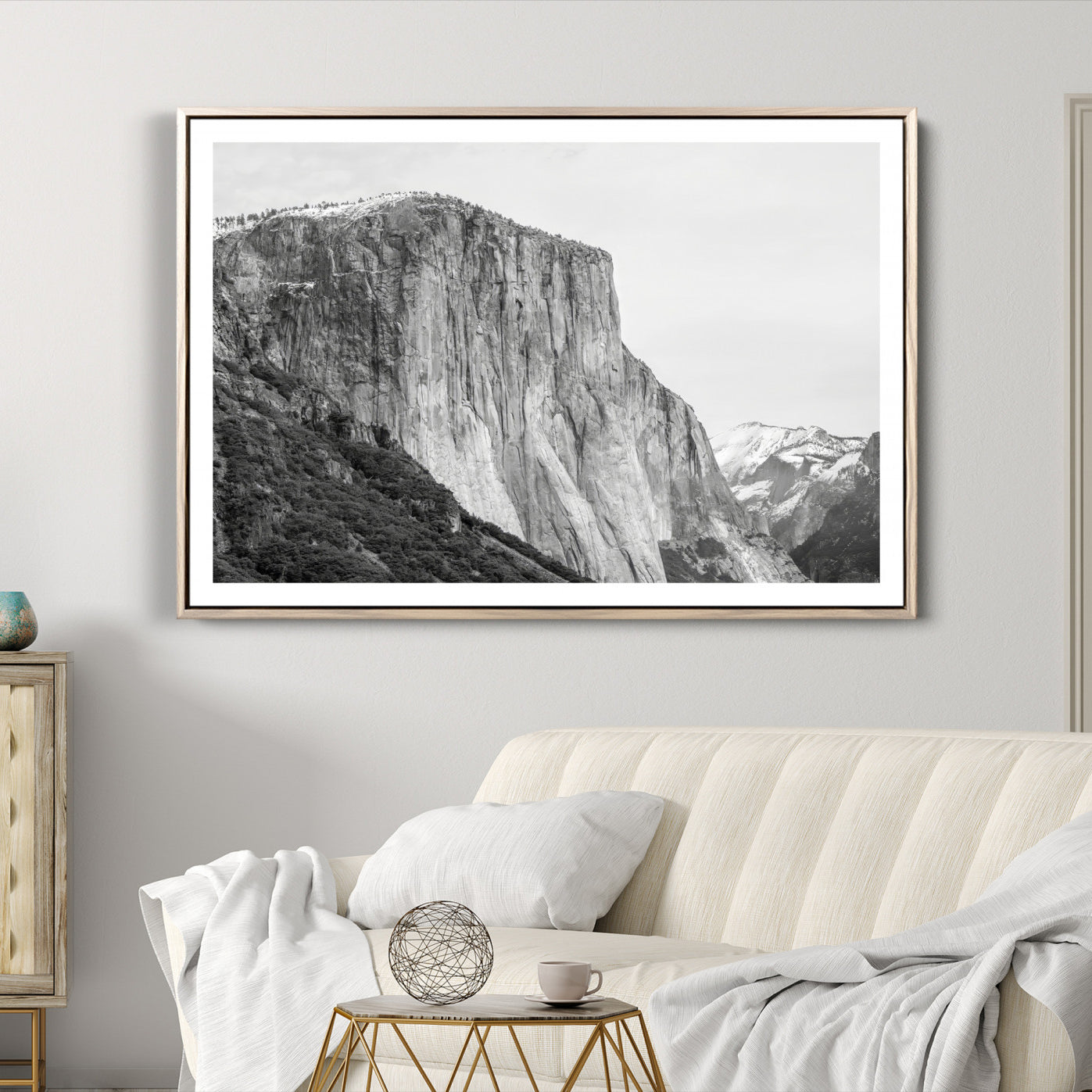 39393420-MGV-CV-36X24-El Capitan Wall Art Canvas Print – Framed Yosemite Cliff Monochrome Mountain Landscape Nature Artwork for Home Office