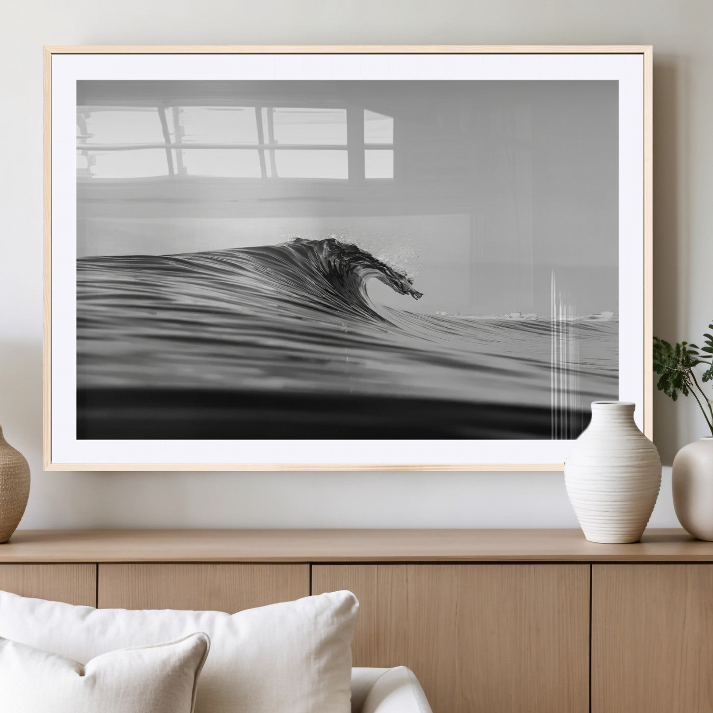 24029476-MGV-CV-36X24-Black Wave Wall Art Canvas Print – Framed Abstract Surf Minimalist Ocean Modern Coastal Seascape Artwork for Home Office