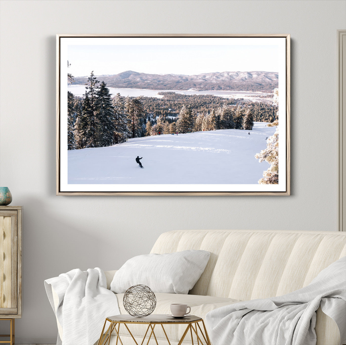 -Snowy Mountain Wall Art Canvas Print, Framed Ski Slope Art Picture Print, Winter Forest Perfect