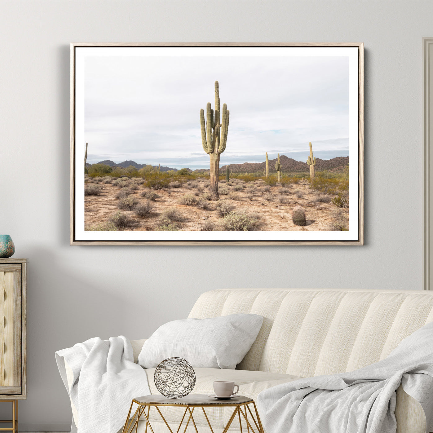 -Saguaro Cactus Wall Art Canvas Print, Framed Desert Art Picture Print, Minimalism Perfect Boho