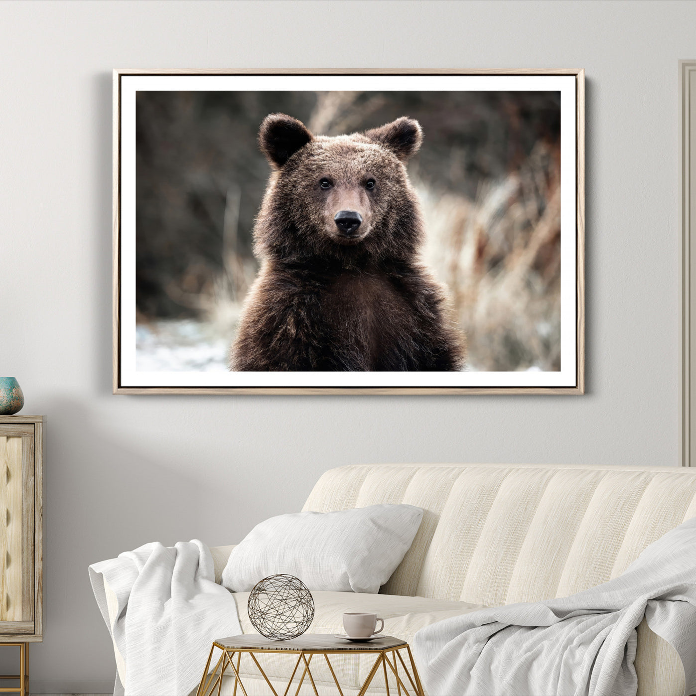 -Brown Bear Wall Art Canvas Print, Framed Wildlife Art Picture Print, Woodland Perfect Cabin Decor