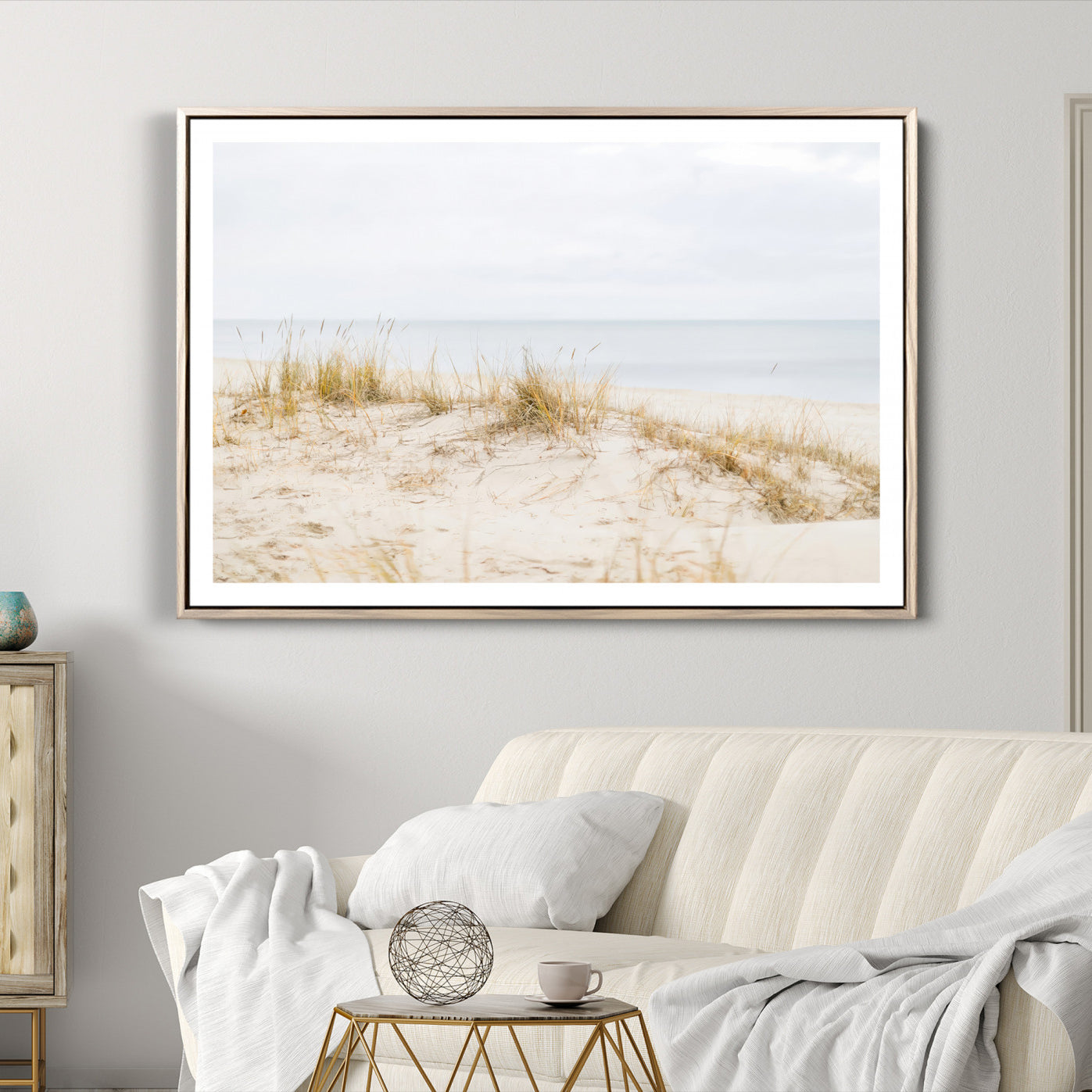 13146857-MGV-CV-36X24-Beach Dunes Wall Art Canvas Print – Framed Serene Coastal Grass and Sand Scene Artwork for Home, Office, Living Room