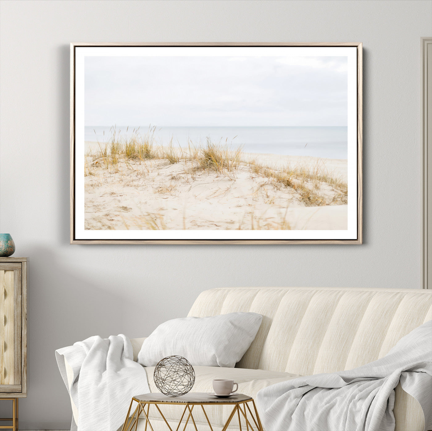 -Beach Dunes Wall Art Canvas Print, Framed Coastal Grass Art Picture Print, Sand Perfect Minimalist