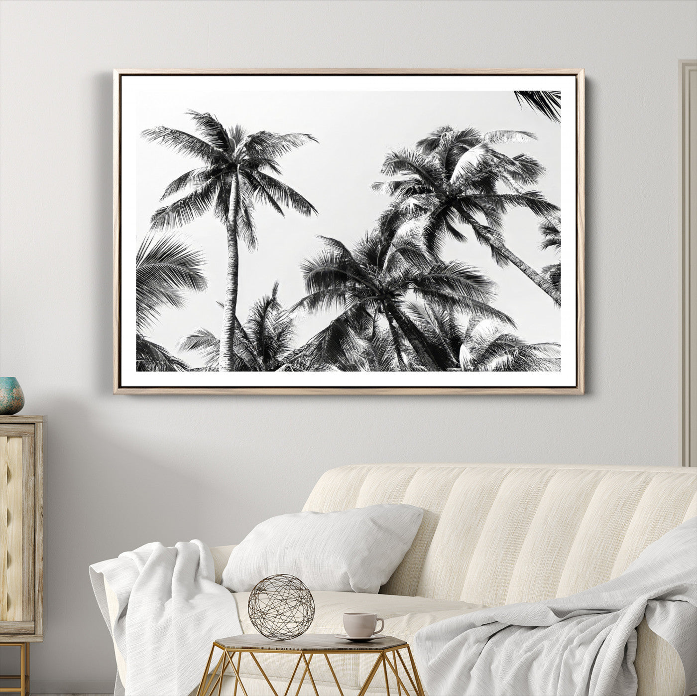 -Palm Wall Art Canvas Print, Framed Tropics Art Picture Print, Monochrome Perfect Minimalist Decor
