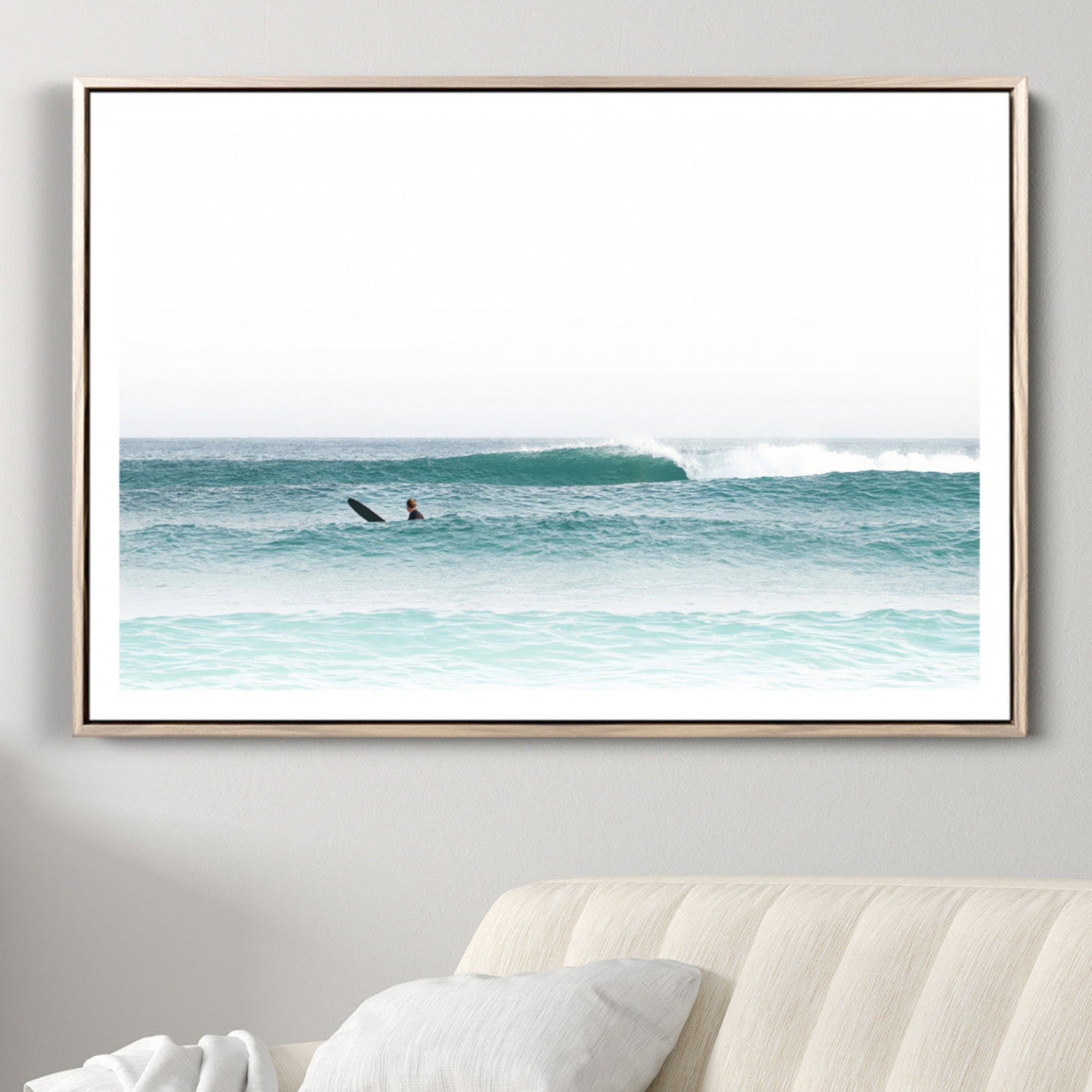 56345117-MGV-CV-36X24-Surfing Wall Art Canvas Print – Framed Ocean Waves Minimalist Beach Artwork for Living Room Bedroom Office, Living Room
