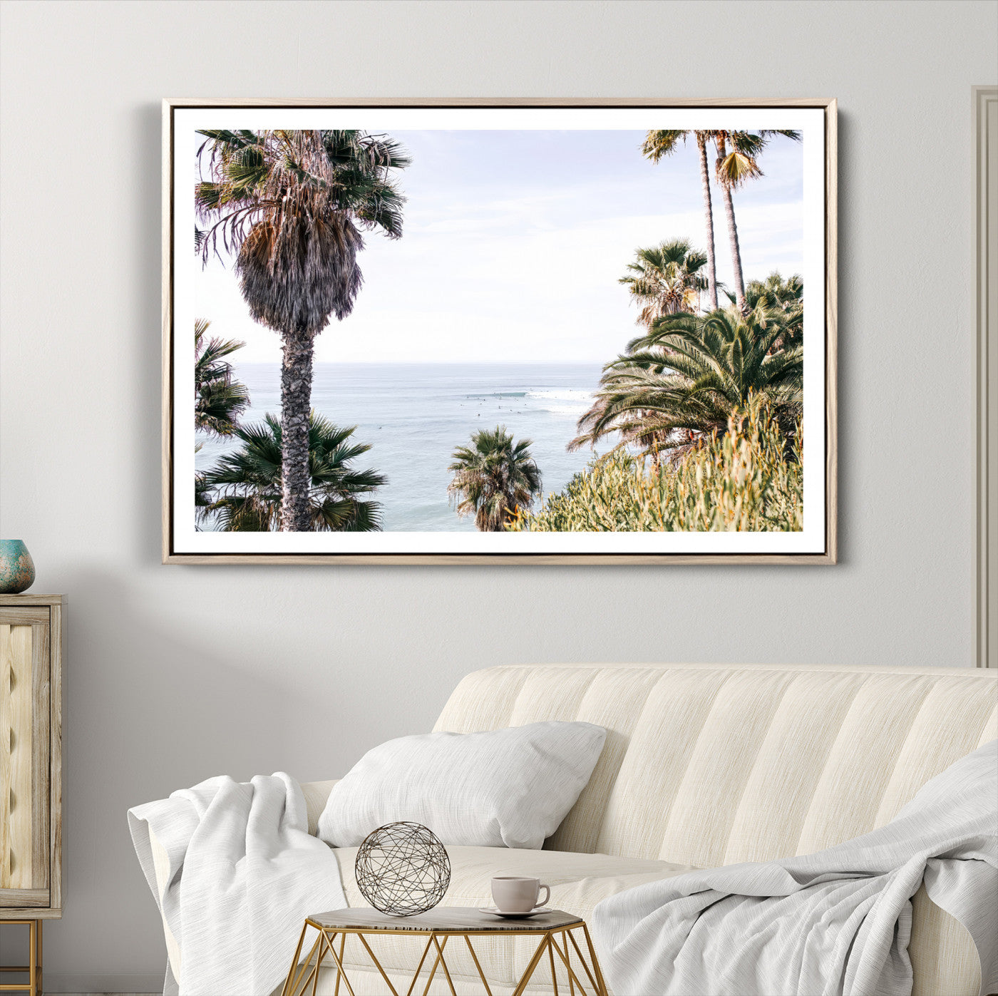 51404565-MGV-CV-36X24-Coastal Palm Trees Wall Art Canvas Print – Framed Ocean Breeze Tropical Scene Artwork for Relaxing Home, Office Decor