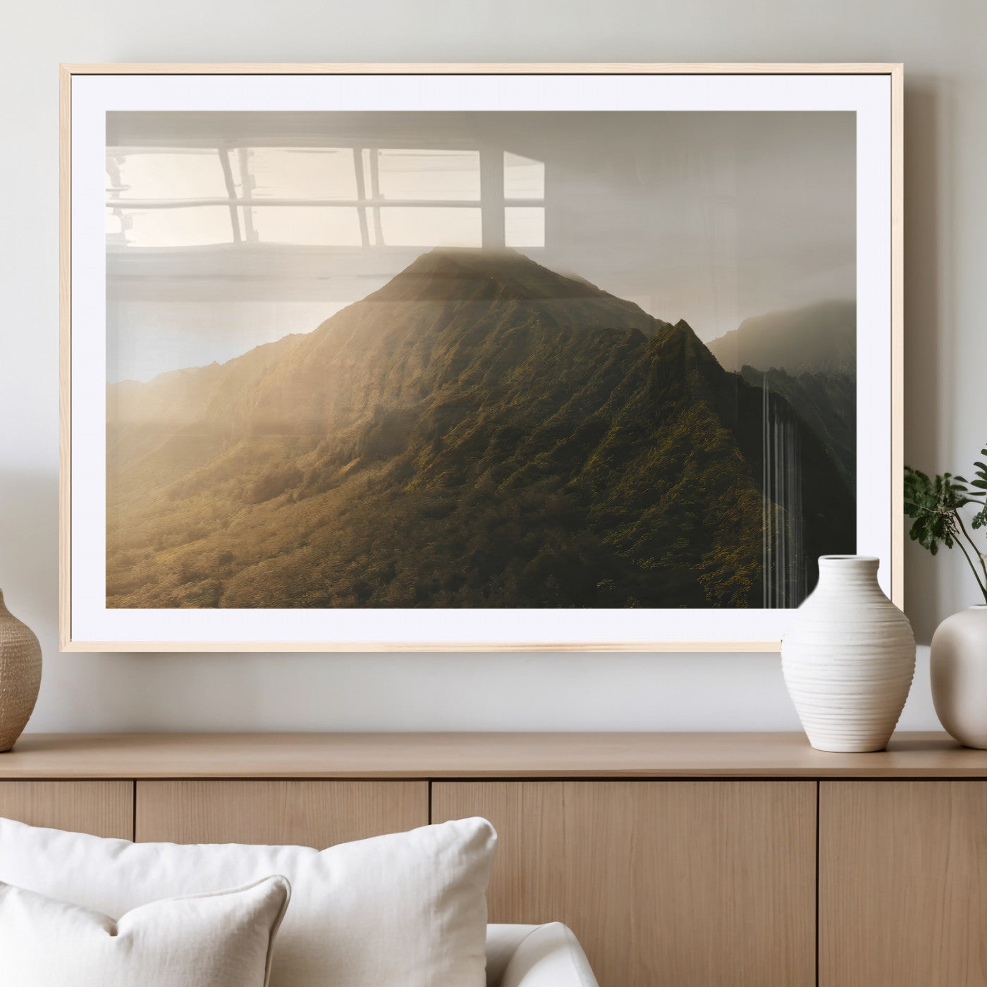 42338636-MGC-FP-36x24_Natural-Mountain Wall Art – Framed Sunset Landscape Canvas Artwork, Serene Nature Design, Rustic Decor for Home, Office